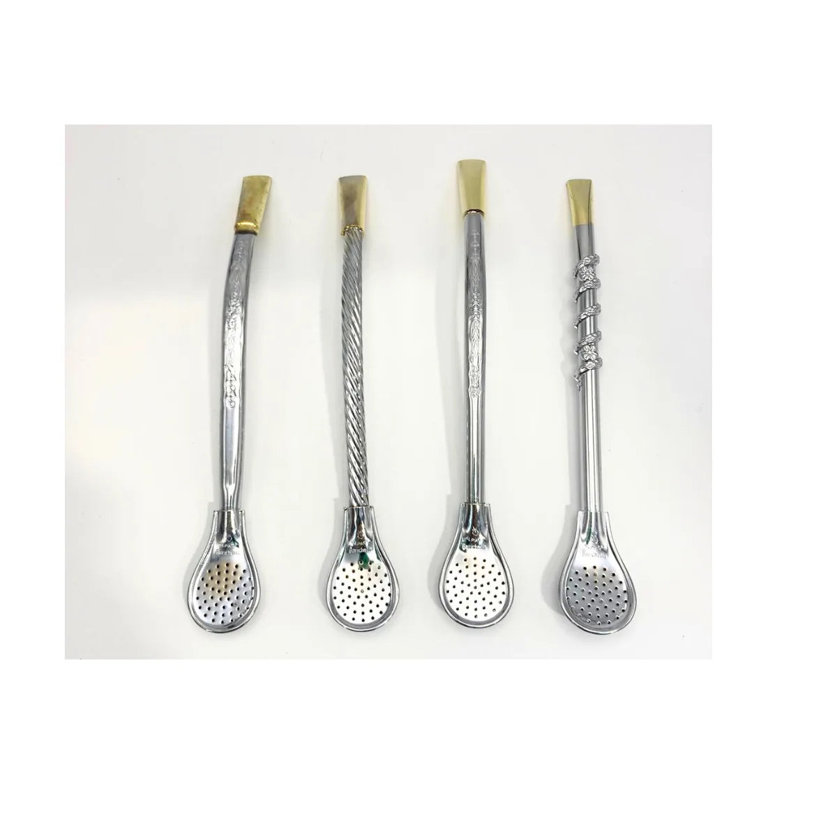 BOMBILLA DE BRONCE DECORADAS CON PICO DORADO