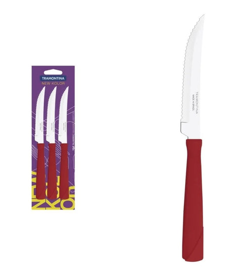 CUCHILLO DE MESA ROJO TRAMONTINA NEW KOLOR X 3